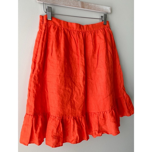 J Crew Womens 100% Linen Ruffle Mini Skirt 2 Orange Preppy Feminine A Line - Picture 6 of 10
